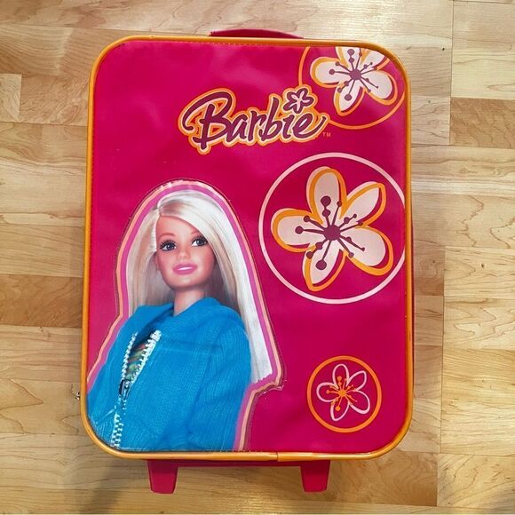 Vintage RARE 2004 Barbie Floral Pink Rolling Suitcase Travel Bag - Picture 1 of 7